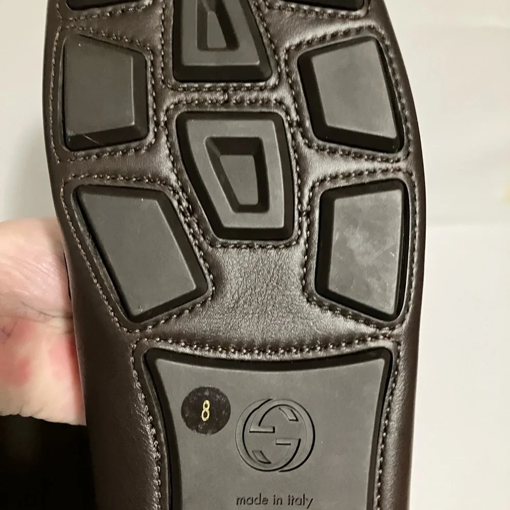 Gucci Men's Dark Brown Leather Loafers with Gold and Green-Red Accents - Picture 3 of 6